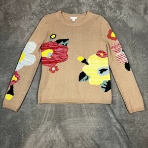 Sundance Sweater Womens S Crewneck Cashmere Lambswool Floral Beige